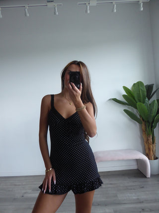 Polkadot Mini Dress With Lace Detail