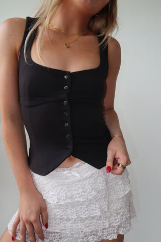 Black Sleeveless Button Down Top