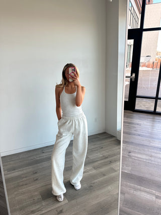 Long Heather White Staple Wide Leg Sweatpants