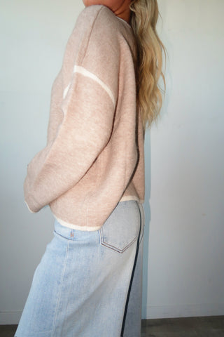 Taupe Sweater With Cream Trim