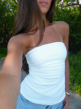 White Flare Strapless Top