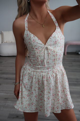 Cream Dress With Pink Floral Detail