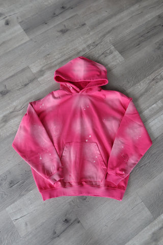 Pink Distressed Paint-Splatter Hoodie