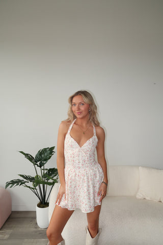 Cream Dress With Pink Floral Detail