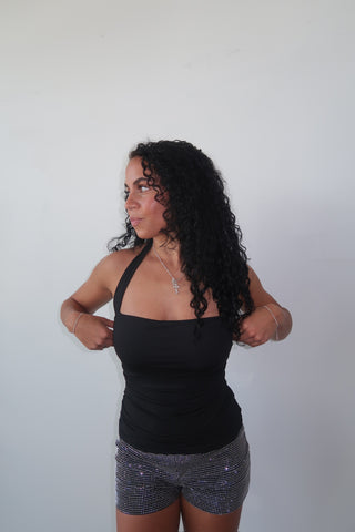 Black Cowl Neck Halter Top