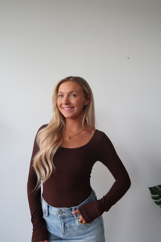 Espresso Butter Soft Round Neck Long Sleeve Top