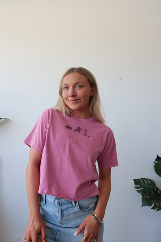 Pink Western Trio Cropped Tee Shirt