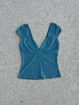 Teal Deep V Sculpt Short Sleeve Top