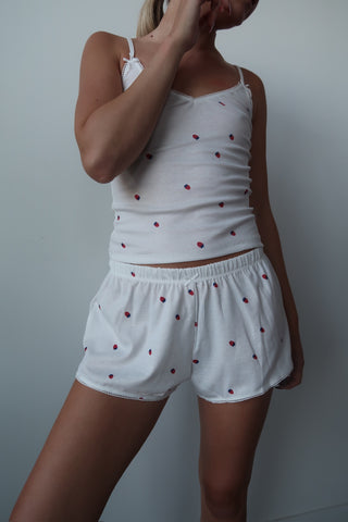 White Strawberry Detail Shorts