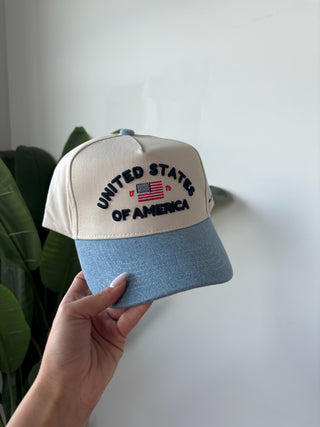 “United States Of America” Denim Blue Vintage Trucker Hat