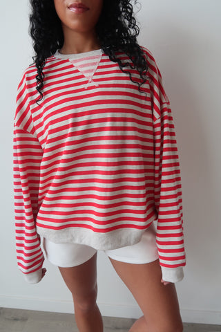 Grey & Red Everyday Striped Crewneck