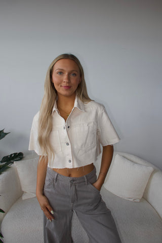 Hidden Cream Cropped Denim Shirt