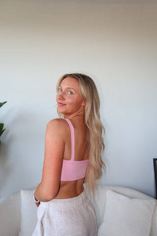 Pink Ribbed Bra Top