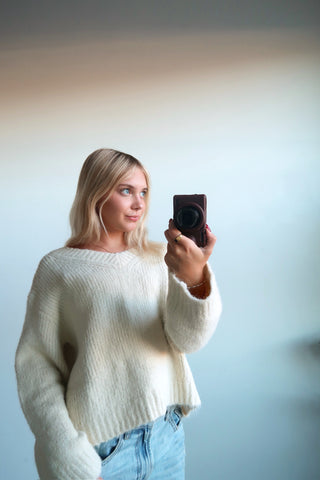 Ivory V Neck Knit Sweater