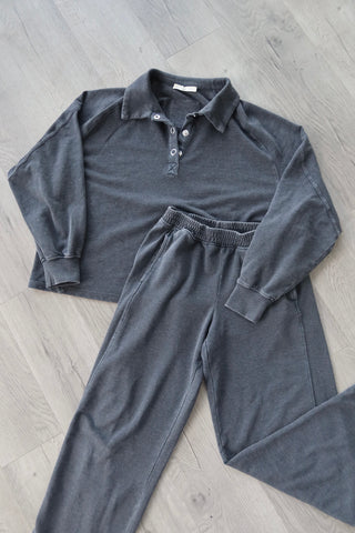 Black French Terry Wide Leg Sweatpants