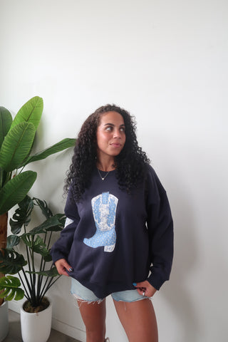 Cowboy Boots Patchwork Crewneck