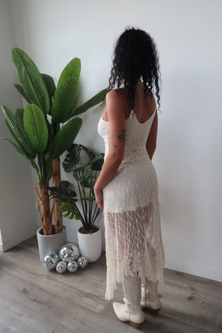 Lace Asymmetrical Midi Dress