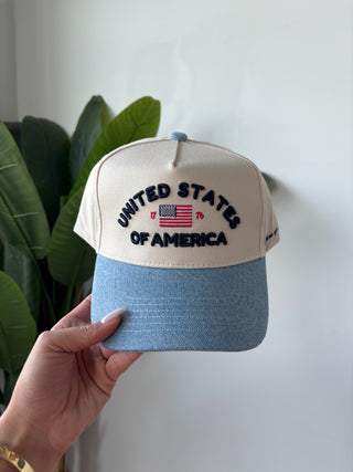 “United States Of America” Denim Blue Vintage Trucker Hat