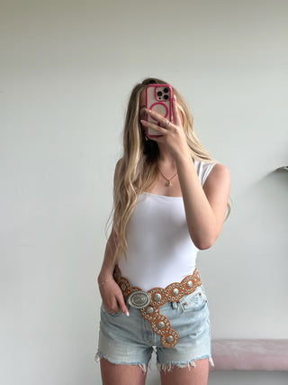 White Square Neck Bodysuit