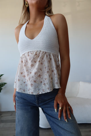 Floral Knit Open Back Halter Top