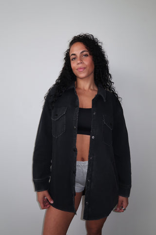 Snap On Shacket With Pockets