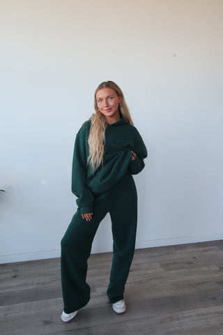 Long Dark Green Staple Wide Leg Sweatpants