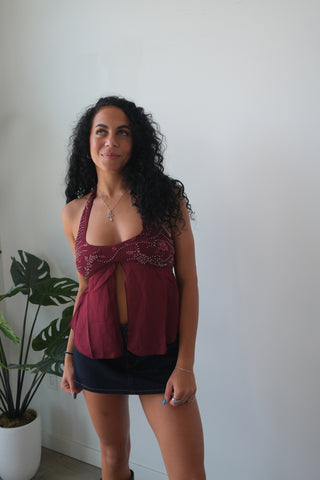 Sequin Front Split Halter Top