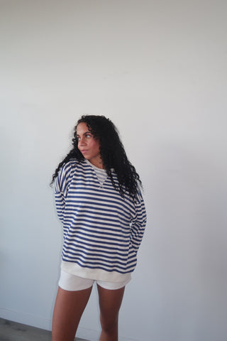 Cream & Blue Everyday Striped Crewneck
