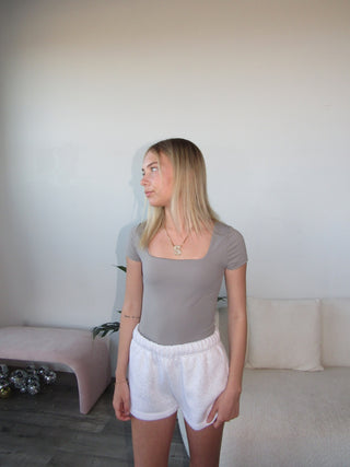 Grey Slim Fit Square Neckline Top