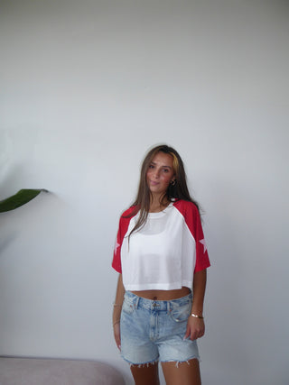 Cropped Jersey With Red Sleeves