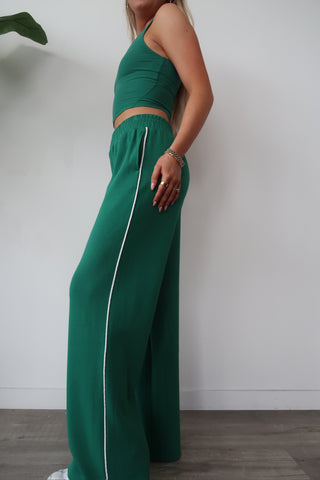 Modal Green Flowy Side Stripe Track Pants