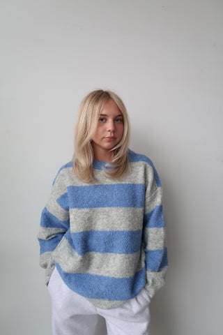 Blue/Grey Striped Textured Sweater