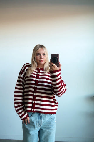 Crimson Striped Cardigan