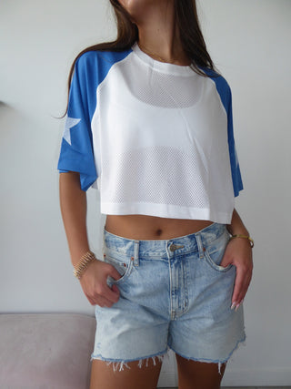 Cropped Jersey With Blue Sleeves