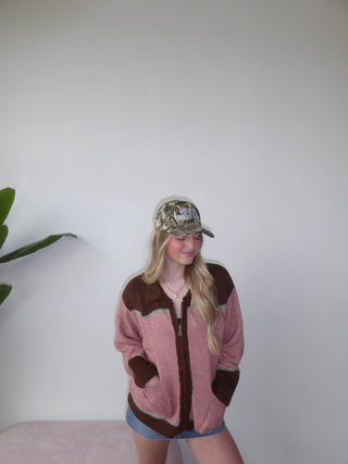 Pink & Brown Cowboy Riding Horse Zip Up