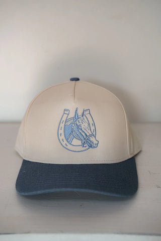 Embroidered Denim Lucky Horse Trucker Hat