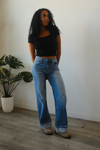 Flying Monkey High Rise Wide Leg With Cuff Jeans