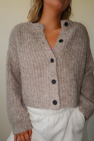 Taupe Textured Button Down Cropped Sweater