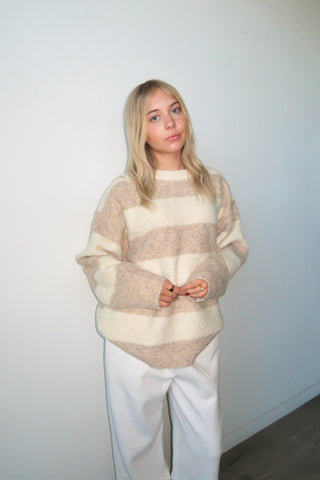 Ivory/Tan Striped Textured Sweater