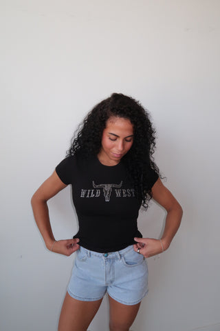 Western Embroidery High Waisted Shorts - Light Denim