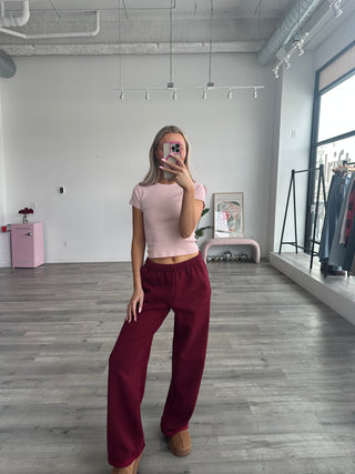 Long Maroon Staple Wide Leg Sweatpants