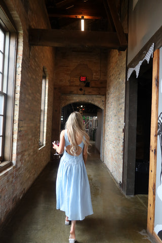 Light Blue Corset Drop Waist Open Back Dress