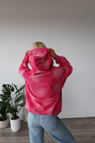 Pink Distressed Paint-Splatter Hoodie