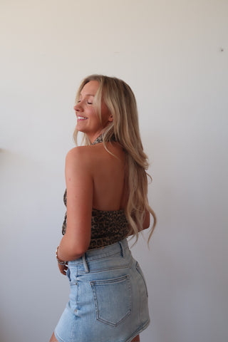 Leopard Halter Top With Front Tie
