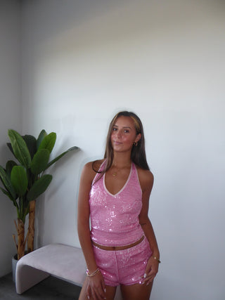 Pink Sequence Halter Top