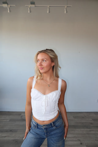 White Lace Up Back Tank Top