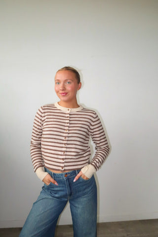 Mocha Stripe Button Down Cardigan