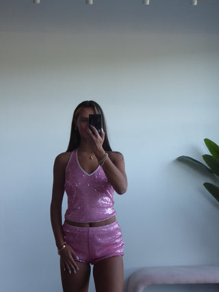 Pink Sequence Mini Shorts