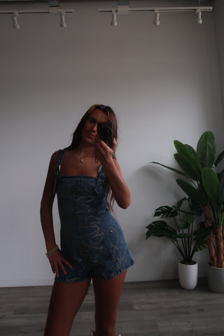 Washed Western Buckle embroidered Romper