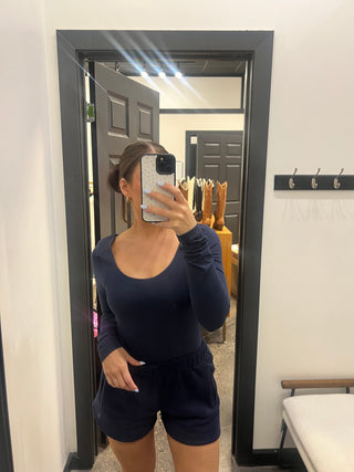 Navy Butter Soft Round Neck Long Sleeve Top